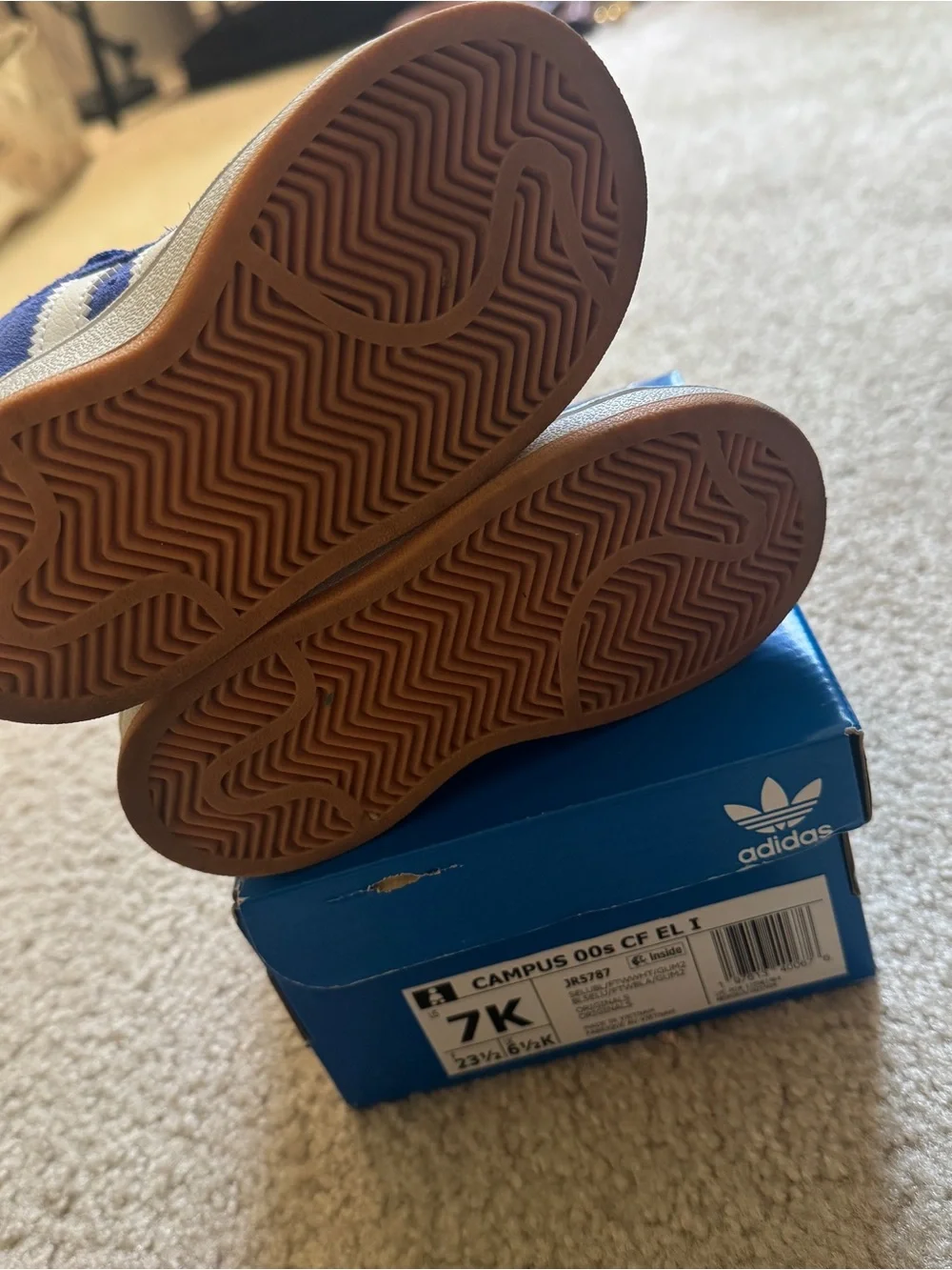adidas Kids Royal Blue Suede Sneakers with White Stripes